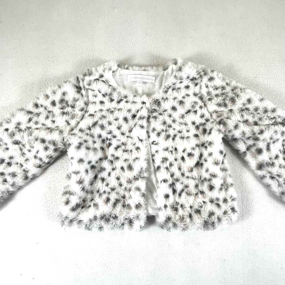 Catherine Malandrino Kids Leopard Faux Fur Jacket White Gray Size 5 CM31575